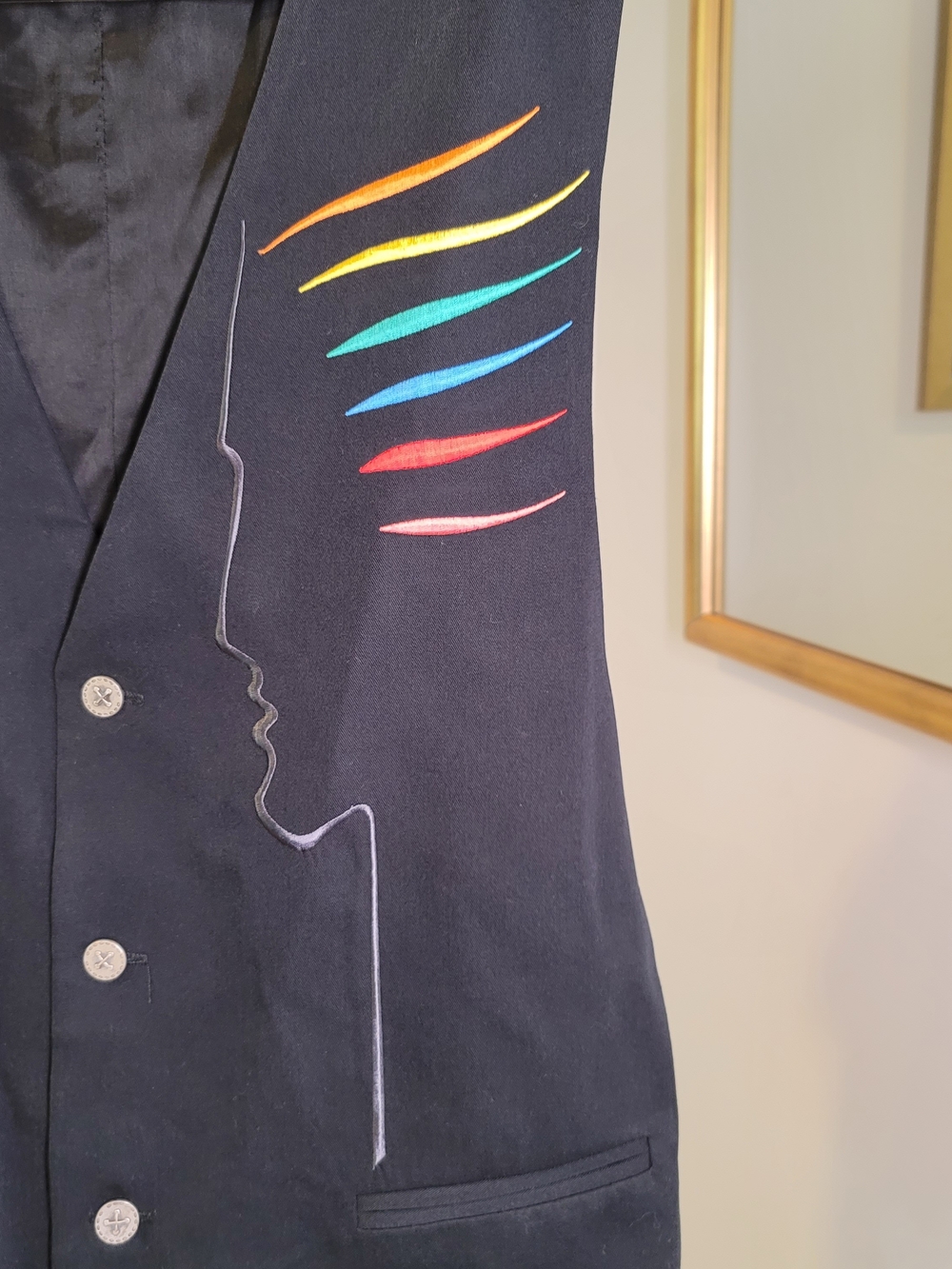 BARRACUDA PARIS Black Vest Face with Rainbow Embroidery - Picture 2 of 9